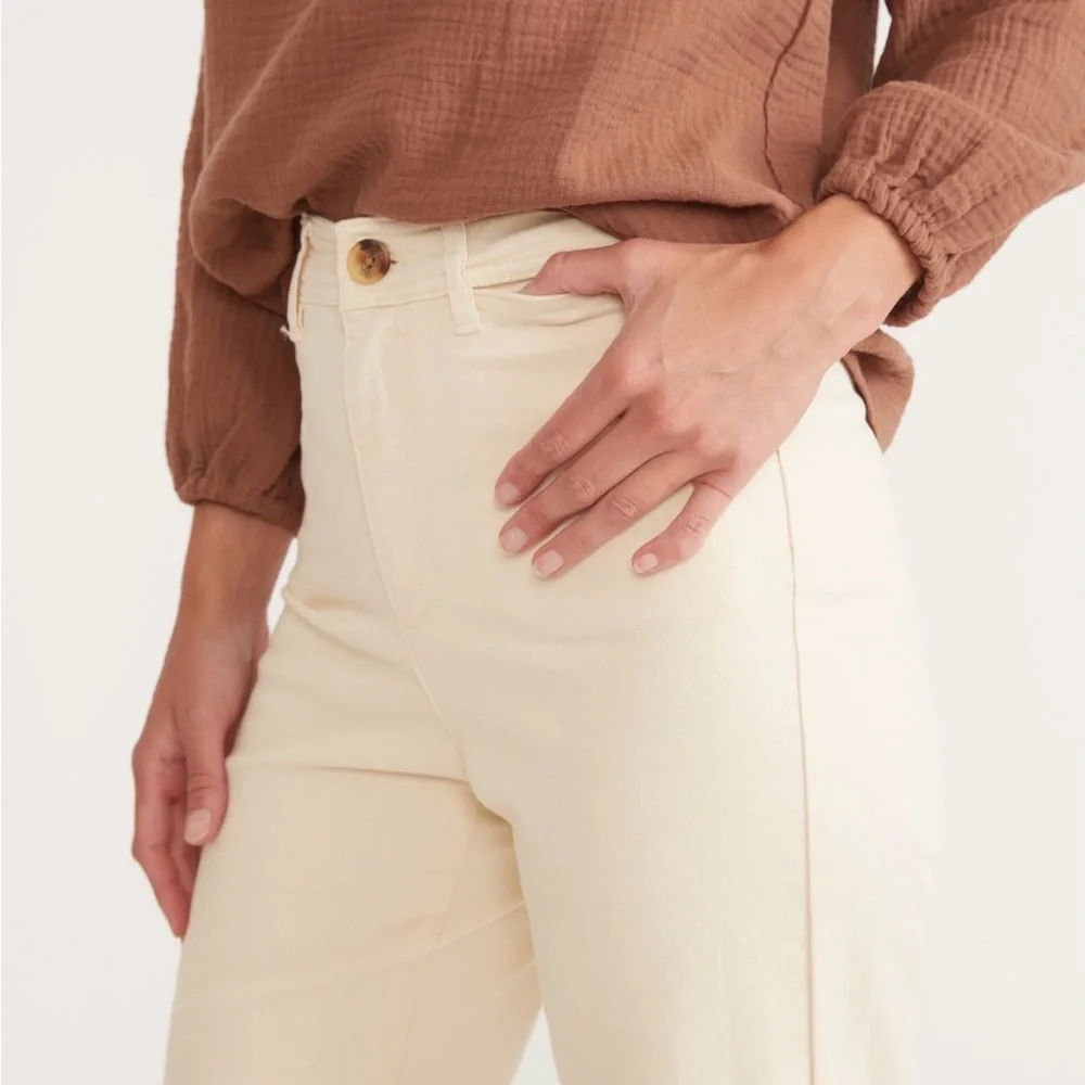 Marine‎ Layer Full Length Raw Edge Bridget Pant in Cream.